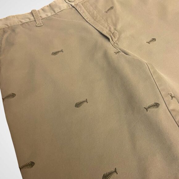 Old Navy Surplus Co Men's Shorts Size 32 Brown Cotton Embroidered Fish Skeleton - Picture 4 of 8